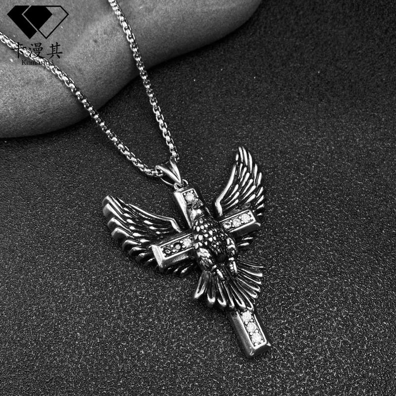 Vintage Oxidized Copper Owl Cross Pendant Necklace With Pearl Chain Geometric Statement Jewelry Unisex Party Wear