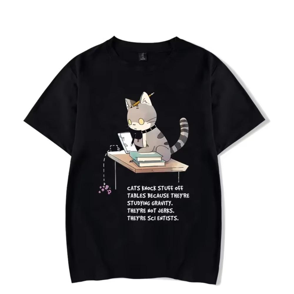 Футболки с графикой 'Cat Know Stuff Off', Забавные футболки с котами, Футболка с коротким рукавом оверсайз, Модные футболки Харадзюку, Мужская брендовая футболка