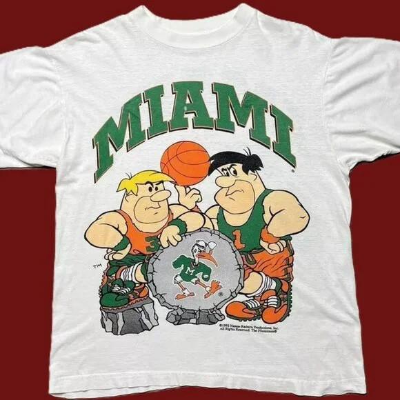 NCAA Miami Hurricanes Flintstones 90s Graphic White Unisex T shirt KH18368