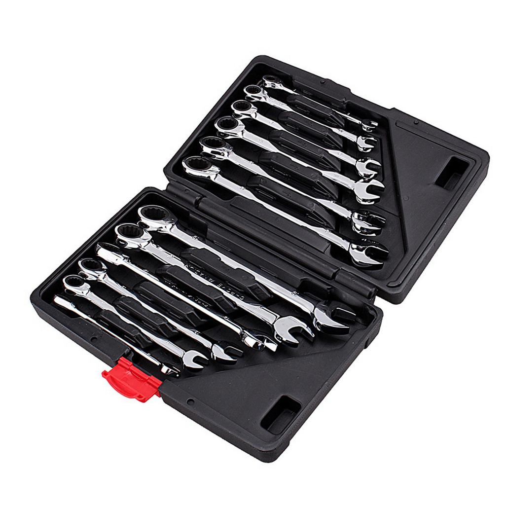 12pcs Fixed Spanners Ratchet Wrench Hand Tool Set Kit 819mm