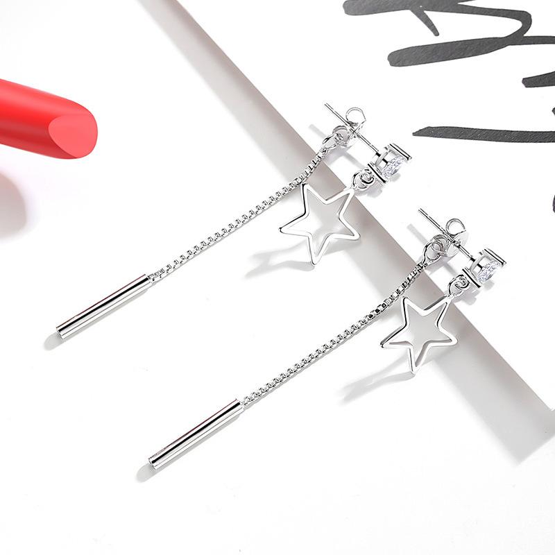 Tassel Exaggerated Earline Medium and Long Ear Jewelry, Sweet Temperament Silver-plated Personalized Pentagram Earrings.