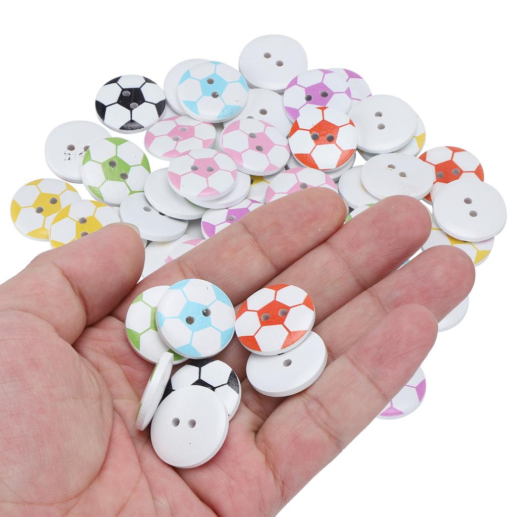 50Pcs Button Colorful Painted Football Pattern Wooden Button Clothing Decorative Accessories