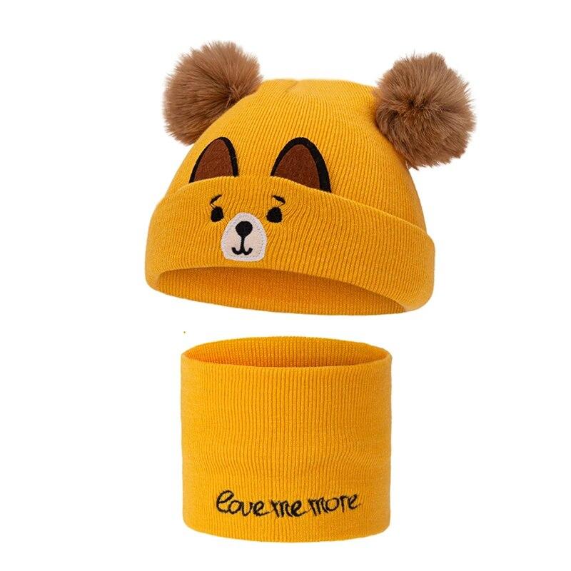 2 шт., шапка для новорожденных, шарф, зимняя милая вязаная шапка с помпоном для мальчиков и девочек, теплые аксессуары для улицы, От 0 до 3 лет