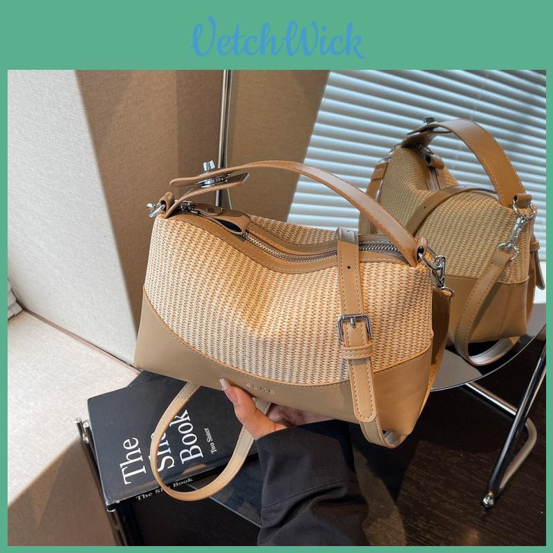 Summer Straw Woven Crossbody Bag With Inner Zip Pocket For Vacation And Leisure
