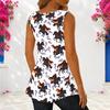 Women Plus Size Scoop Neck Front Zip Sleeveless Cartoon Dog Print White Curved Hem Tank Top