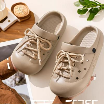 Мода 2025 Модные шлепанцы на шнуровке для женщин, клоги на платформе, мягкая ЭВА, летняя обувь, 2 способа носки, домашние горки для девочек, пляжные шлепанцы, уличные сандалии
