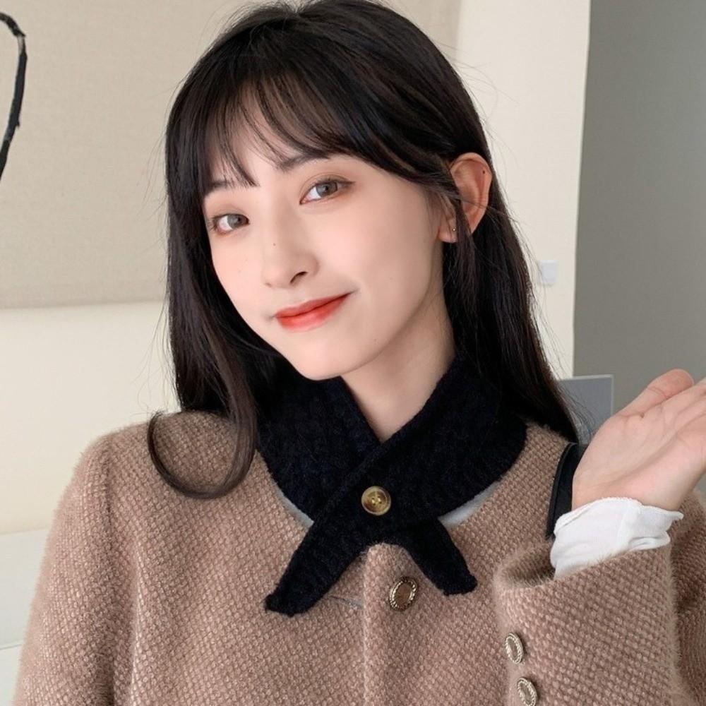 Solid Color Cross Neck Warmer Windproof Women Winter Neckerchief Wool Knitted Scarf Autumn