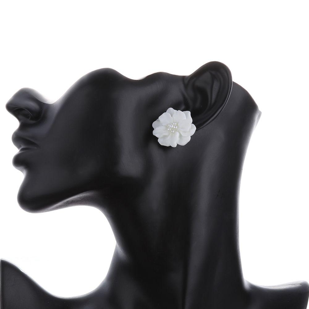 Bohemian Jewelry Inlay Beads Camellia Simulated Pearl Big White Flower Stud Earrings