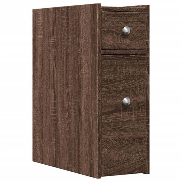 VidaXL Armoire de salle de bain étroite avec roulettes chêne marron, armoire de salle de bain haute, rangement de salle de 855292