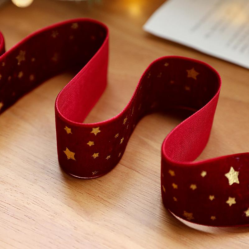 Christmas Velvet Ribbon with Foil Stamped Bows, Printed Satin Decor Trims for Xmas Tree & Scene Arrangement