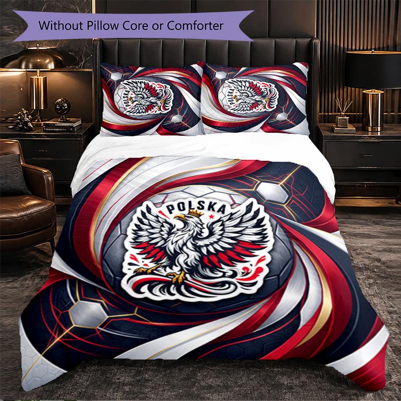 Poland Football Pattern 3 Pieces Bedding Set Soft Microfiber Duvet Cover with Pillow Cases for Bedroom