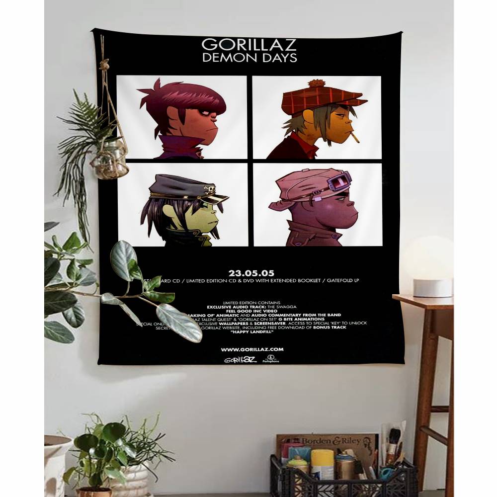 Virtual Anime Rock Band Gorillaz Colorful Tapestry Wall Hanging Hanging Tarot Hippie Wall Rugs Dorm Wall Art Decor