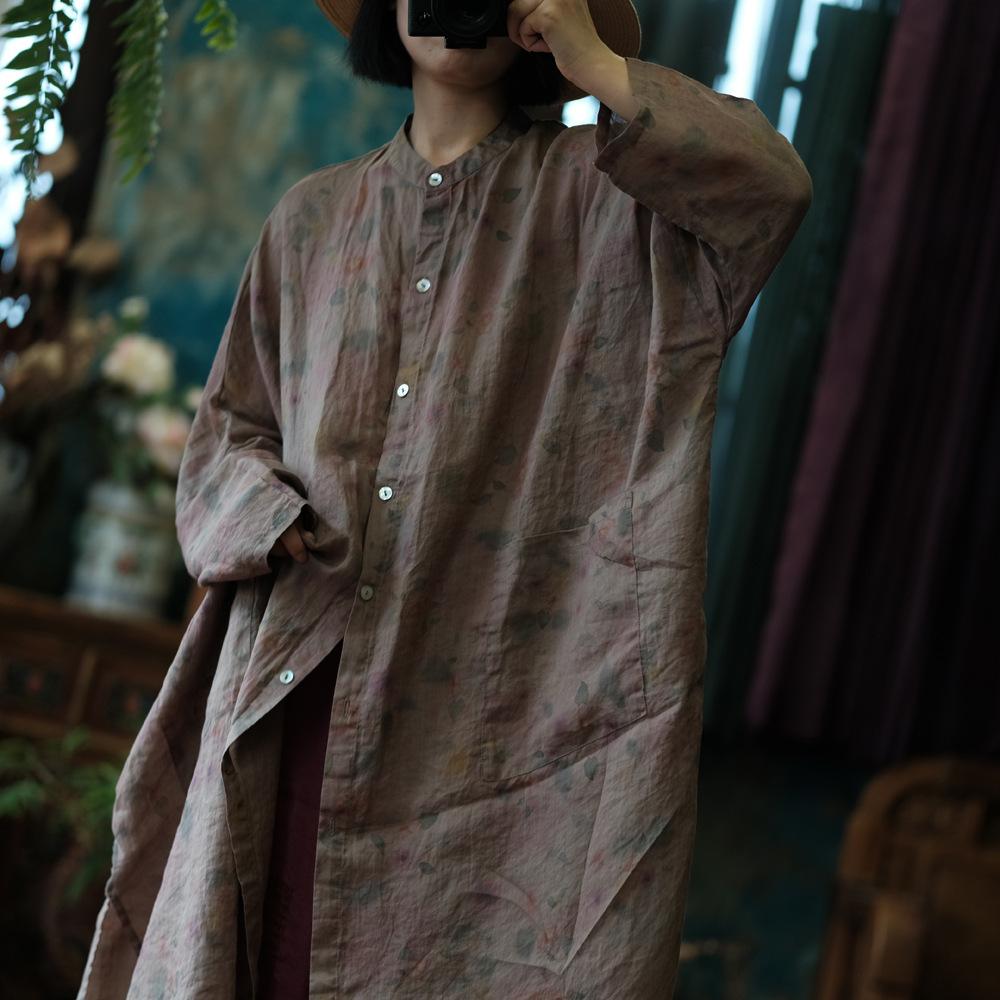 Johnature Women Chinese Style Ramie Print Floral Shirts Autumn Loose Button Blouses Long Sleeve High Quality Vintage Shirts