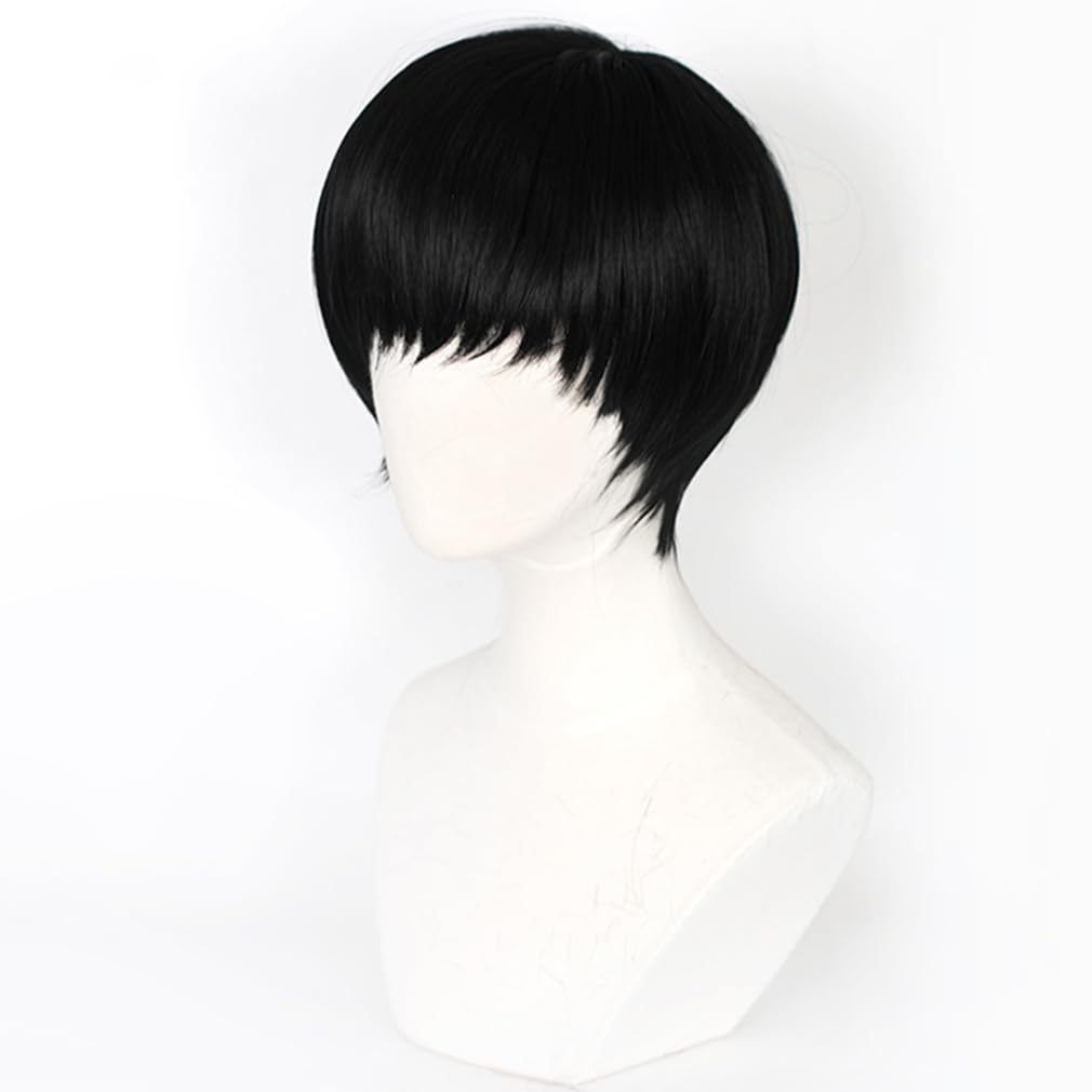 LAOBAO Mash Burned Cosplay Wig, Black Hair Bob Wig, Heat Resistant, Costume Accessory for Parties, Halloween, School Festivals, and Events