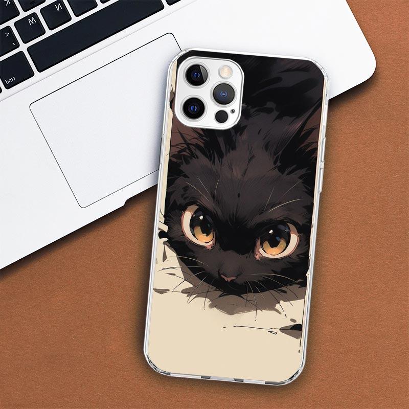 Чехол для телефона с милым черным котом, мяуканьем для Apple iPhone 11, 12, 13, 15, 14 Pro 7 XR X XS Max 8 Plus + Mini SE, мягкий чехол с индивидуальным принтом
