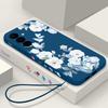 For Samsung S25 Ultra S24 FE S23 A56 A36 A16 A55 Phone Shell Floral Print Matte Lens Protection TPU Lanyard Soft Shockproof Silicone Slim Case Cover