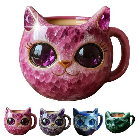 Кружка ручной работы с искусственным кристаллом в виде кошачьей мордочки, кружка-жеода с котенком из смолы и минералов для кофе и чая, уникальный художественный декор, подарок для семьи, друзей, любителя кошек