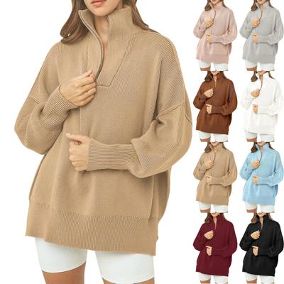 Женский свитер с высоким воротом и длинным рукавом на молнии, свитер с открытыми плечами