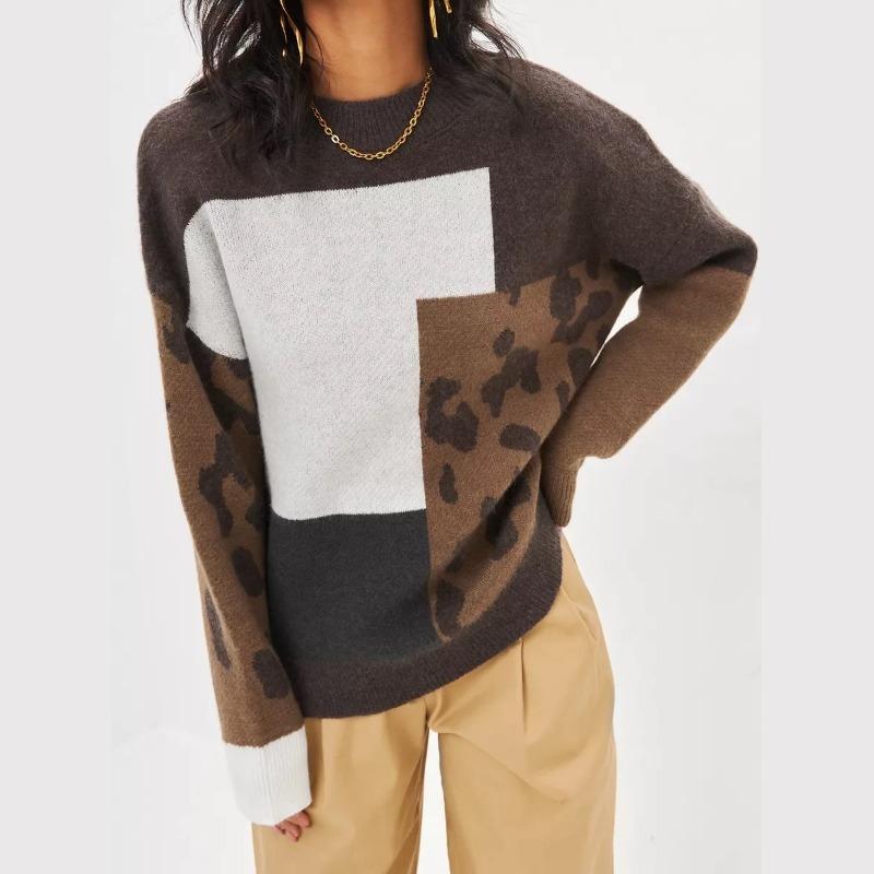 GMXIA Джемпер женский леопардовый принт осень и зима ретро свободная верхняя одежда ленивый ветер вязание темперамент пуловер топы