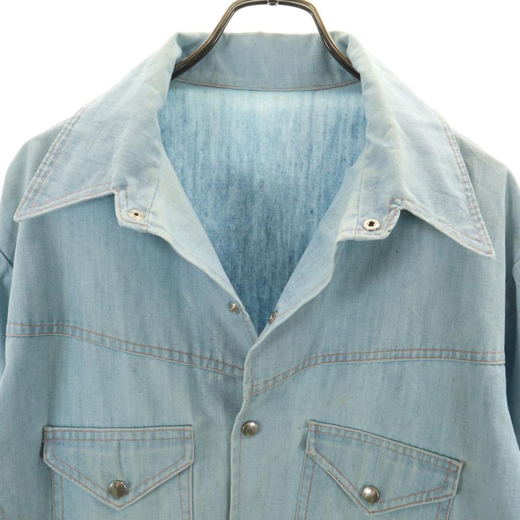70s 80s Vintage Chambray Shirt Jacket Ice Blue Men's Used