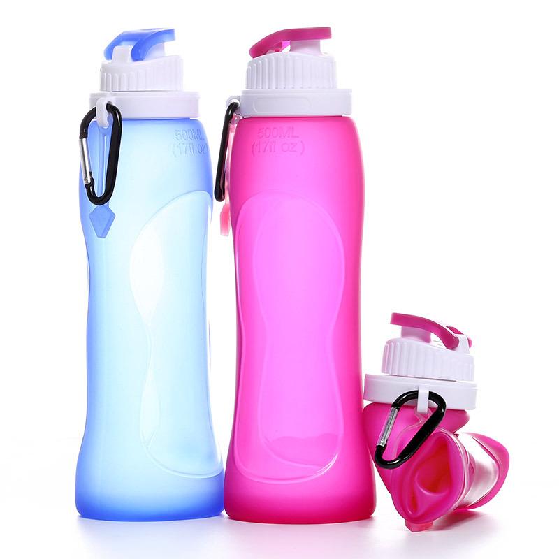 Collapsible Silicone Water Bottle, Portable Foldable Sports Water Flask for Running Hiking Outdoor Travel