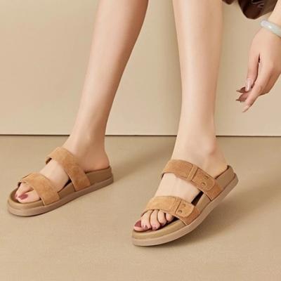 2024 Высококачественная женская обувь, летние новые женские тапочки с открытым носком, модные однотонные женские пляжные тапочки на низком каблуке