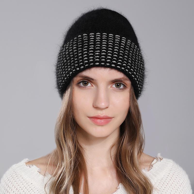 2024 Новая вязаная шапка для женщин, теплая, из меха ангорского кролика, кашемировые шапки, зимние повседневные шапки для женщин, модная, люксовая брендовая кепка