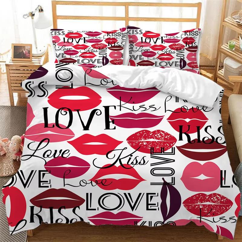 Пододеяльник Sexy Lips King Twin 3D Принт Рта Постельное Белье Микрофибра Следы Поцелуев Чехол для Одеяла След Губной Помады Покрывало