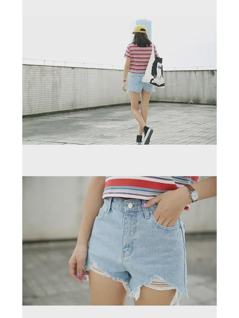 Женские шорты А-силуэта из хлопкового денима с высокой талией — лето 2025 г., необработанный край и широкие штанины