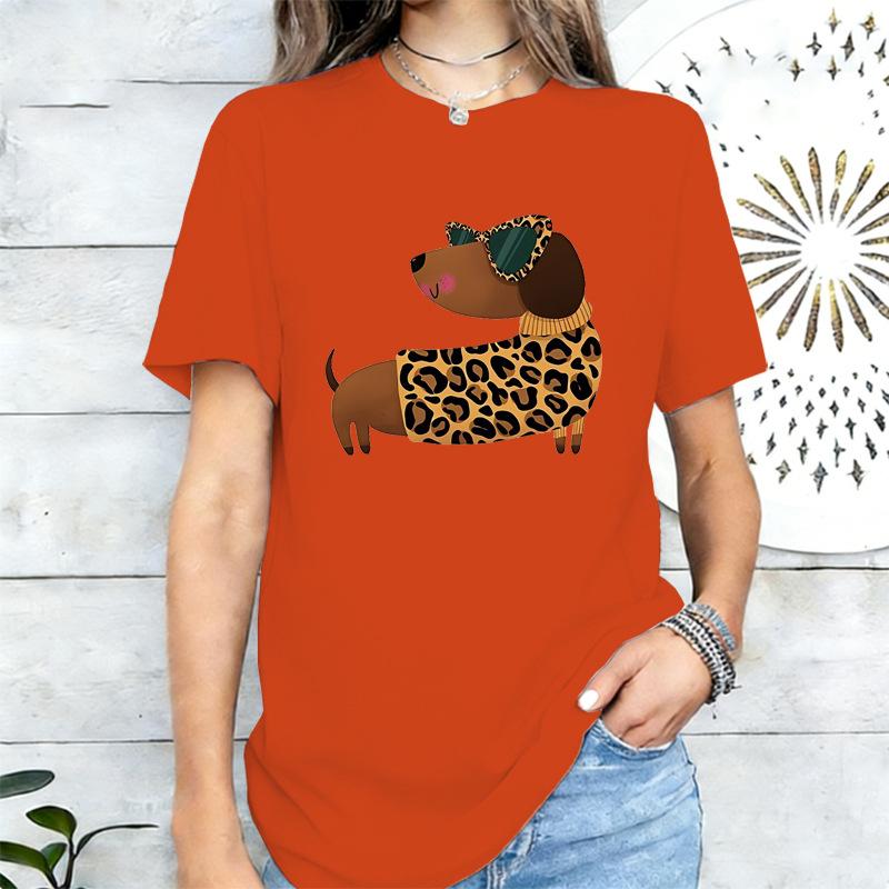 Leopard Print Dachshund Dog Graphic Tshirt Unisex Casual Cotton Short Sleeve Cute Pet Lover Tee