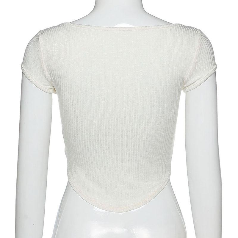 Женская летняя модная уличная одежда, сексуальные белые прозрачные укороченные топы с пуговицами, пуловер с короткими рукавами и v-образным вырезом, тонкие футболки, клубная вечеринка