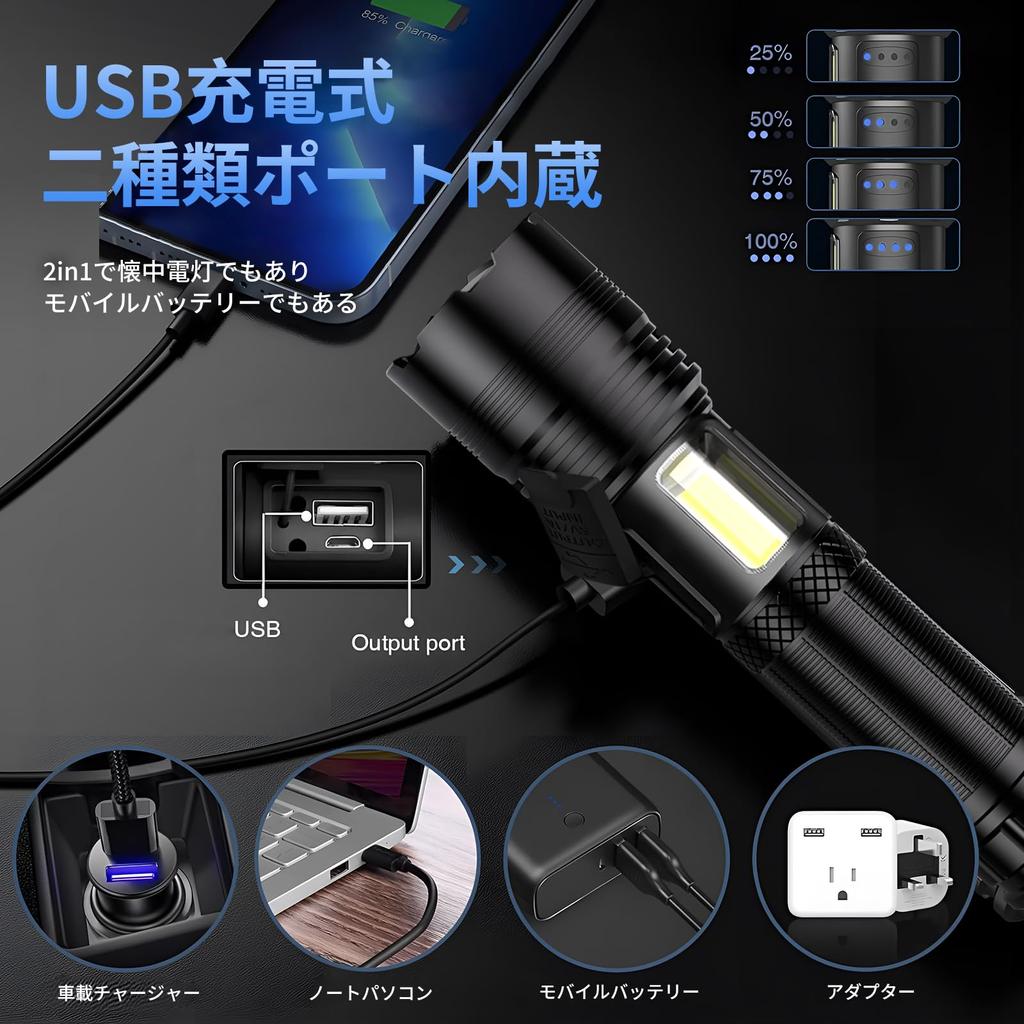 High Brightness Flashlight Powerful 500000 Lumens Flashlight Rechargeable Lighting Modes Main 3 Powerful Military Strongest Handy Light Battery