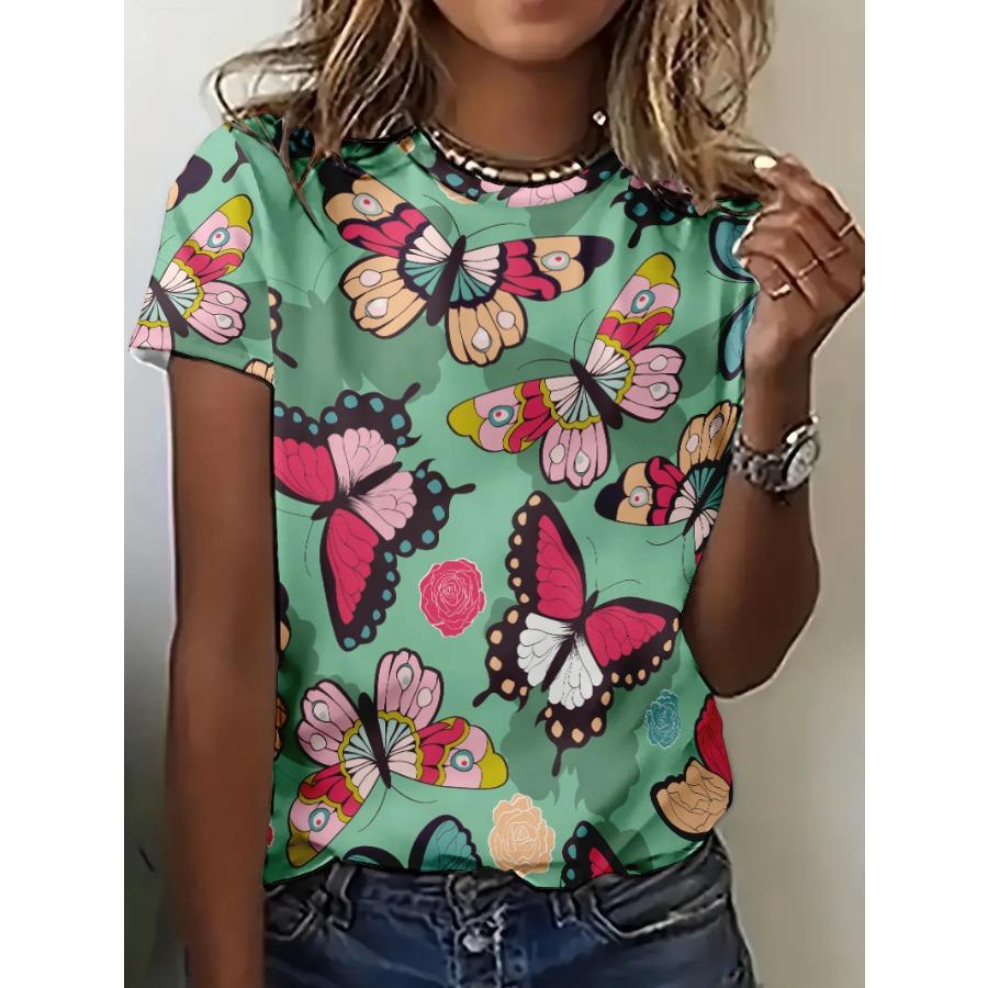 Summer Butterfly 3D Printed T-Shirts Plus Size Short Sleeve Top for Women's Versatile Loose Casual T-shirt