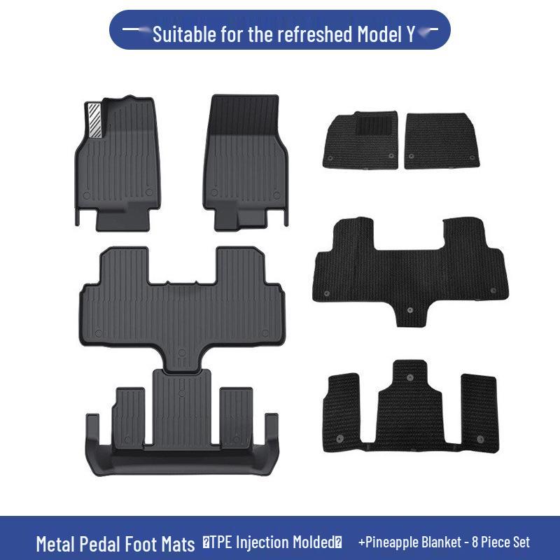 6-местные всепогодные коврики TPE для Tesla Model Y с металлическими педалями