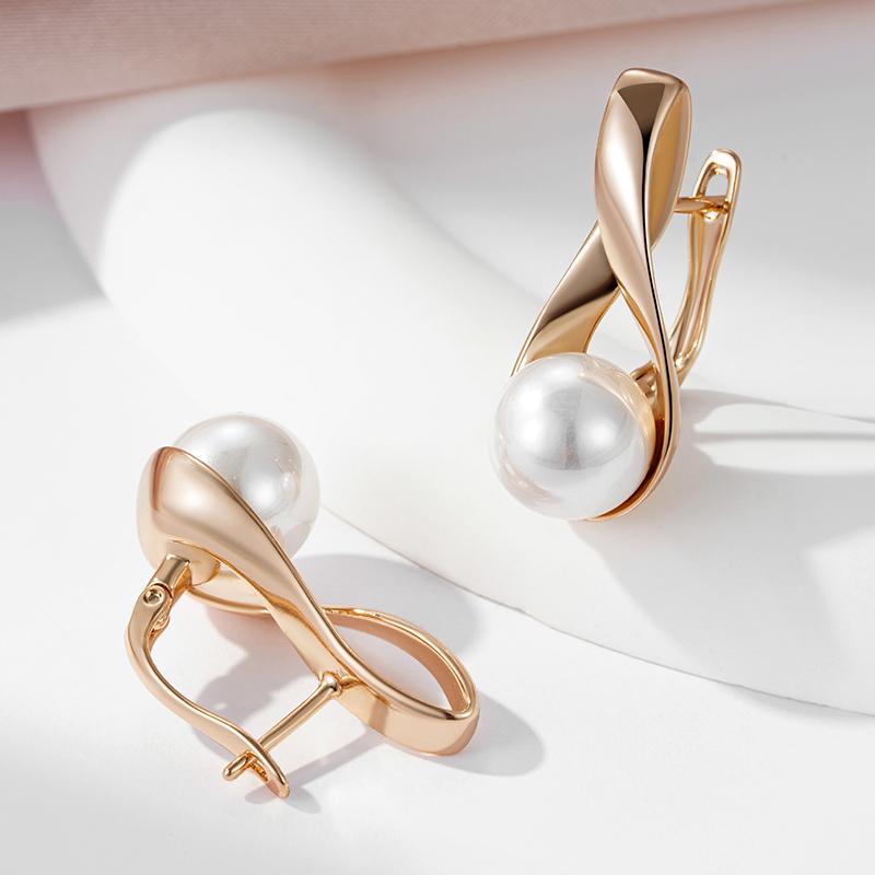 Kinel Pearl Drop Earrings For Women Rose Gold Color Bride Wedding Elegant Jewelry Memorial Day Gift