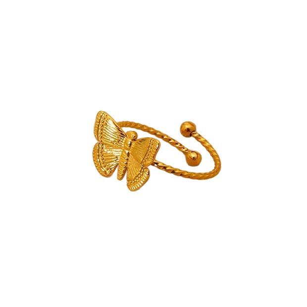 European and American ins wind-plated 18k gold gloss plain ring, niche high-end sense does not fade, stainless steel waterproof ring for women