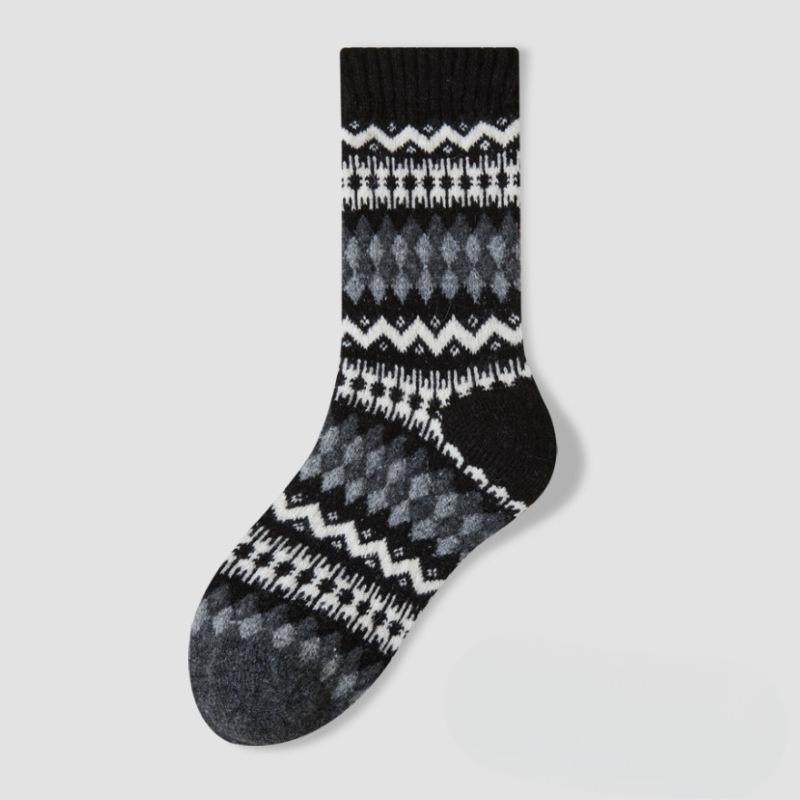 Шерстяные носки - Детские винтажные носки в этническом стиле Fair Isle, средней длины, для зимы, толстые и теплые носки с начесом
