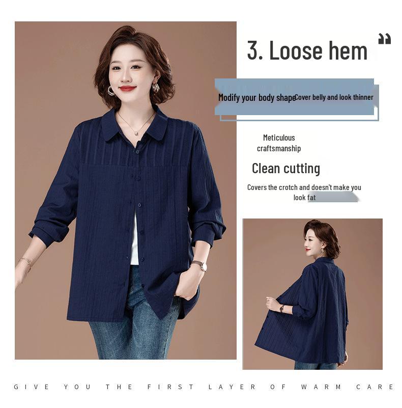 Женская блузка большого размера из чистого хлопка с отложным воротником - Мода ранней осени для мам среднего возраста