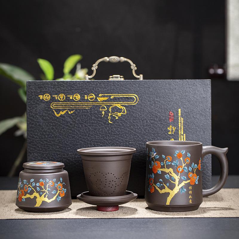 Purple sand office cup office household filter liner with lid tea separation mug gift box gift elegant fun