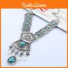 Ethnic Style Simulation Gemstone Decor Women Metal Necklace With Tassel For Casual Wear