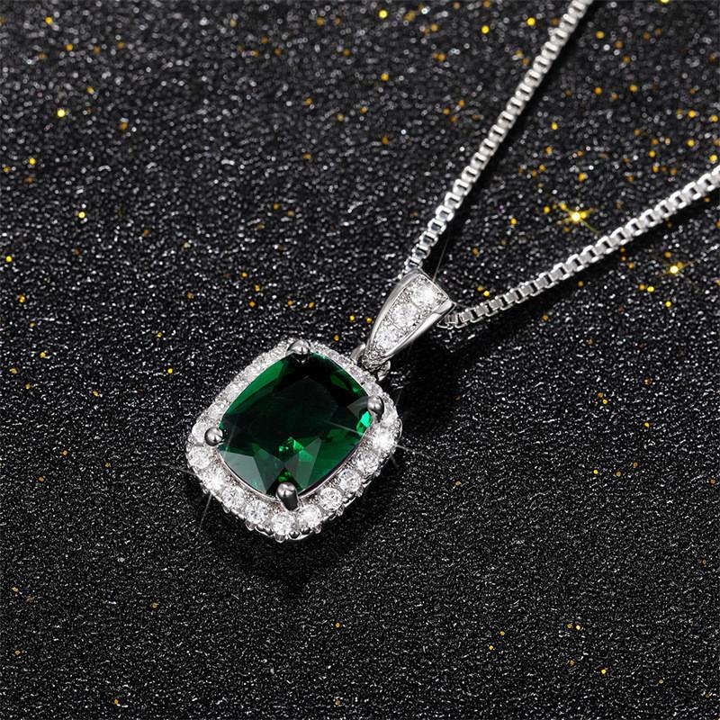 Sterling Geometric Cubic Zirconia Pendant Necklace for Women Luxury Female Wedding Trend Accessory Party Jewelry