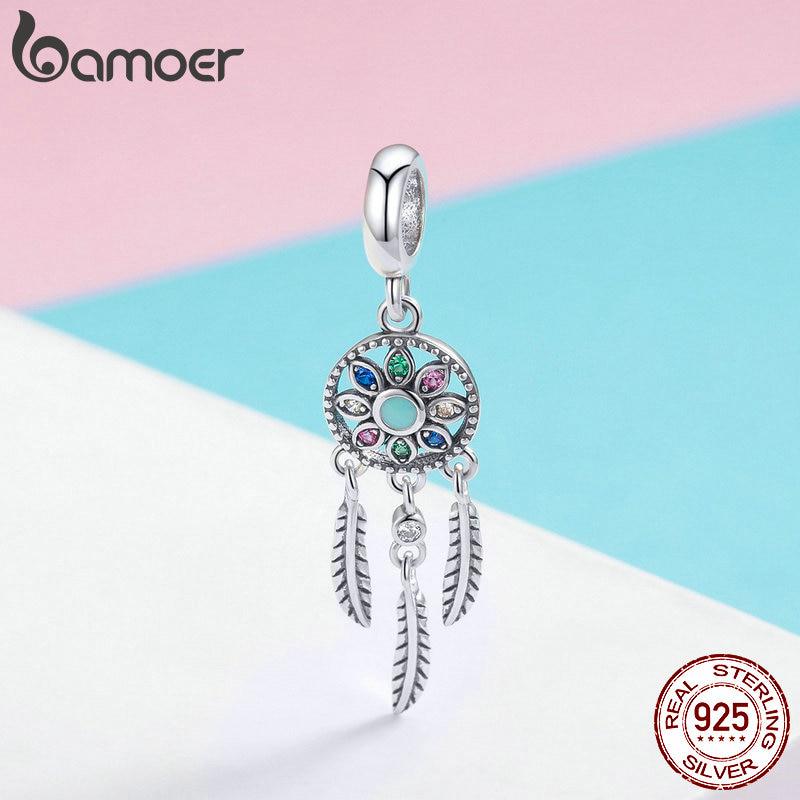 Bamoer 925 Sterling Silver Bohemian Dream Catcher Pendant Charm Fit Bracelet & Necklaces