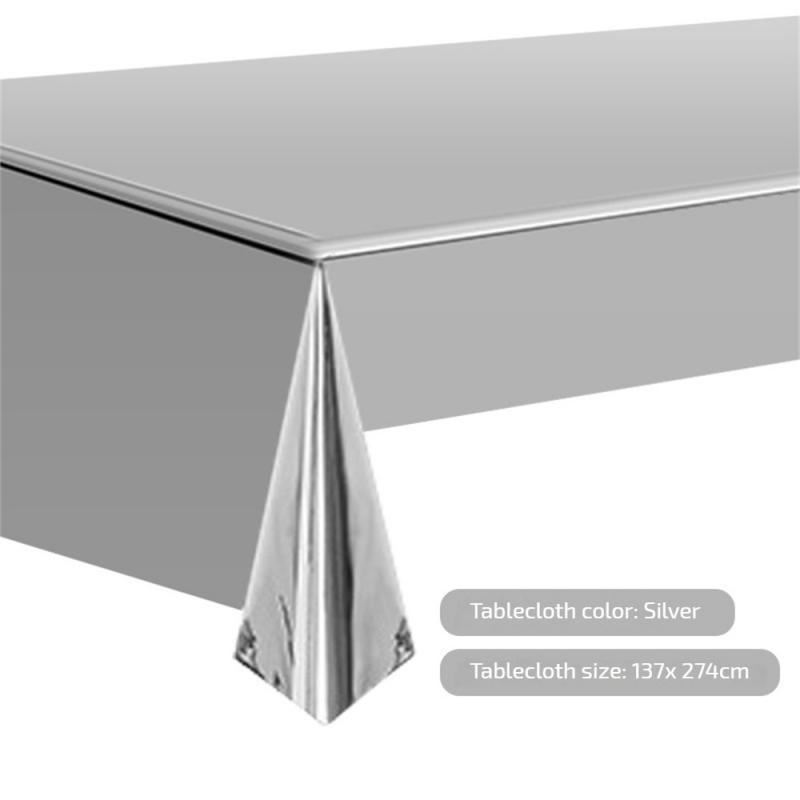 Silver Disposable Tableware Set Silver Color Plates Cups Straw Tablecloths Adult Birthday Party Decorations Wedding Supplies