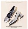 French Temperament Silver High Heels Women Soft Leather 2024 Spring and Autumn New Thick Heel Square Head Crystal Single Shoes