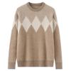 Men's Color Block Wool Sweater: Round Neck, Thick, Simple Design, 100% Pure Cashmere, Perfect for Autumn/Winter.