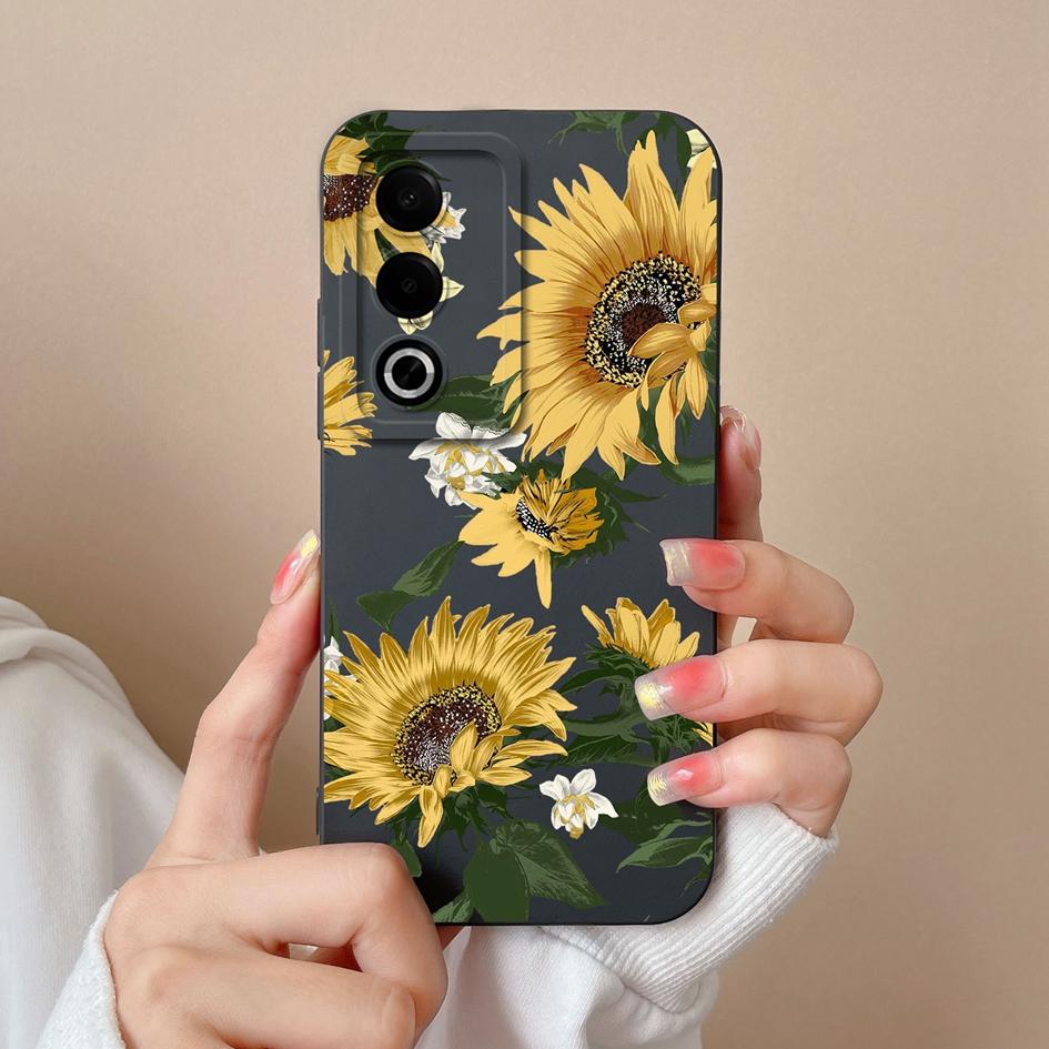 Новый чехол для OPPO A3X A3 Pro Realme 12 13 Plus C63 Pretty Sunflowers Защитная пленка для экрана Матовый жидкий силиконовый защитный чехол для OPPO Чехлы с противоскользящими свойствами