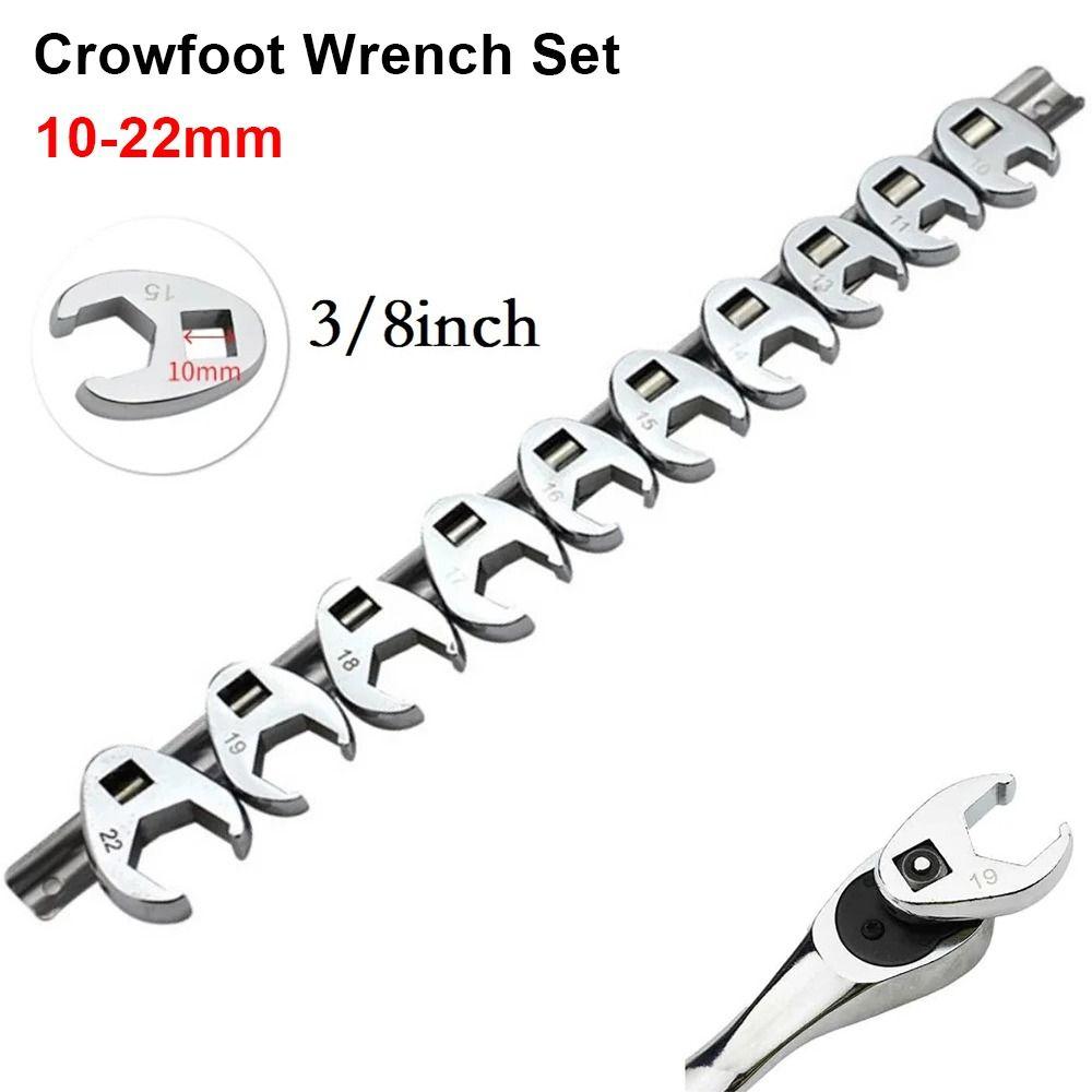 10Pcs/Set 10-22mm Crowfoot Wrenches 3/8Inch Drive Horn Wrench Head  For Torque Wrench Keys Set