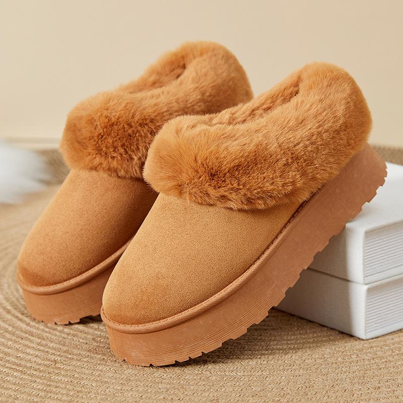 Женские зимние ботинки на толстой платформе, зимние короткие тапочки из искусственной замши с подкладкой из искусственного меха, нескользящие, теплые, для дома и улицы для женщин