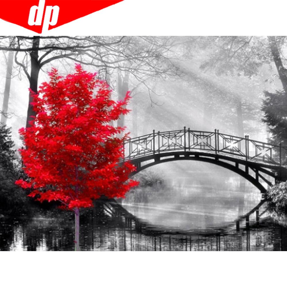 Diamond Painting Bridge And Tree 5D DIY Cross Stitch Full Display Diamond Embroidery