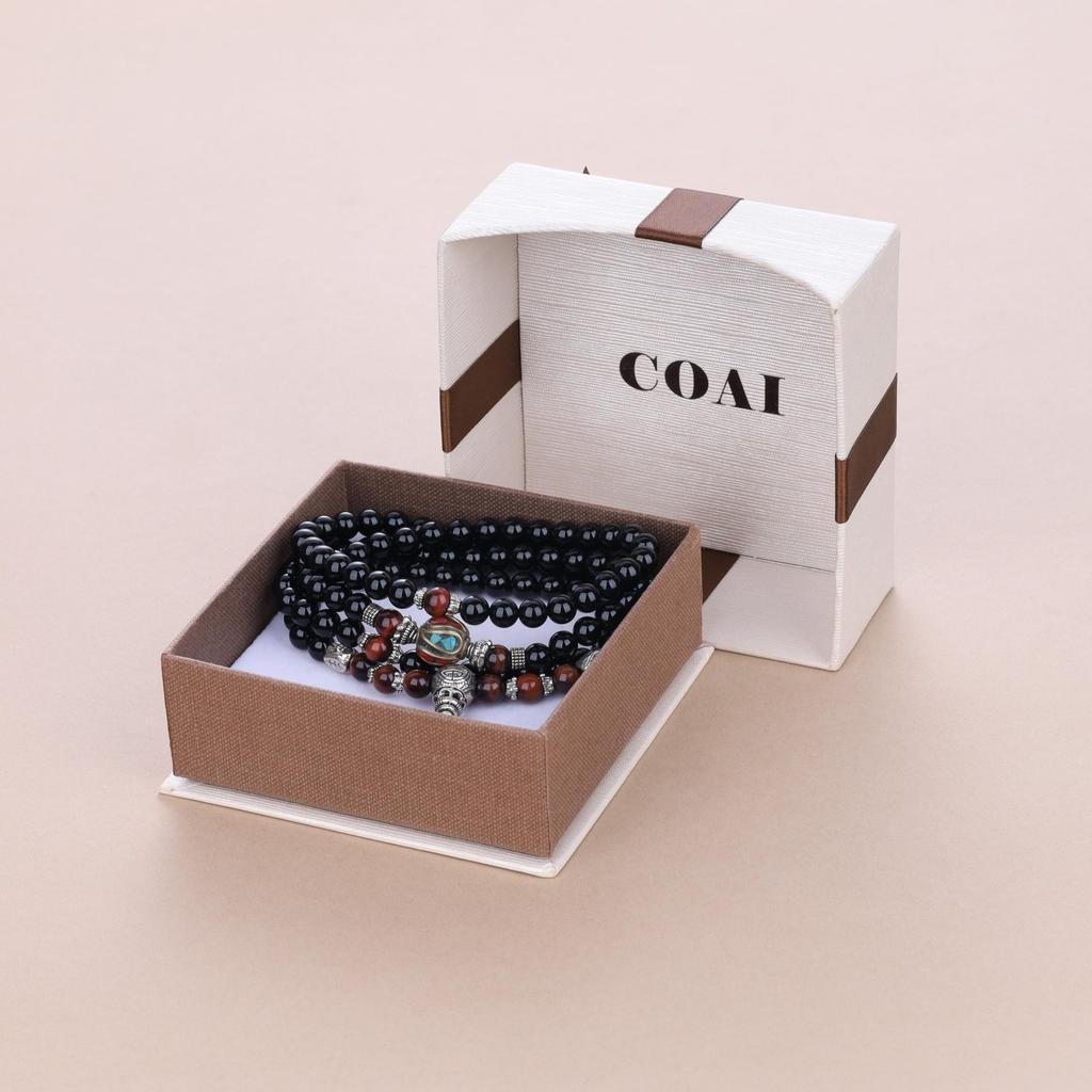 COAI Tibetan Onyx and Red Tiger Eye Nepalese Protection Good Luck and Power Stone for Men and Women 108-Bead Stones, Stones, Evil-Proof